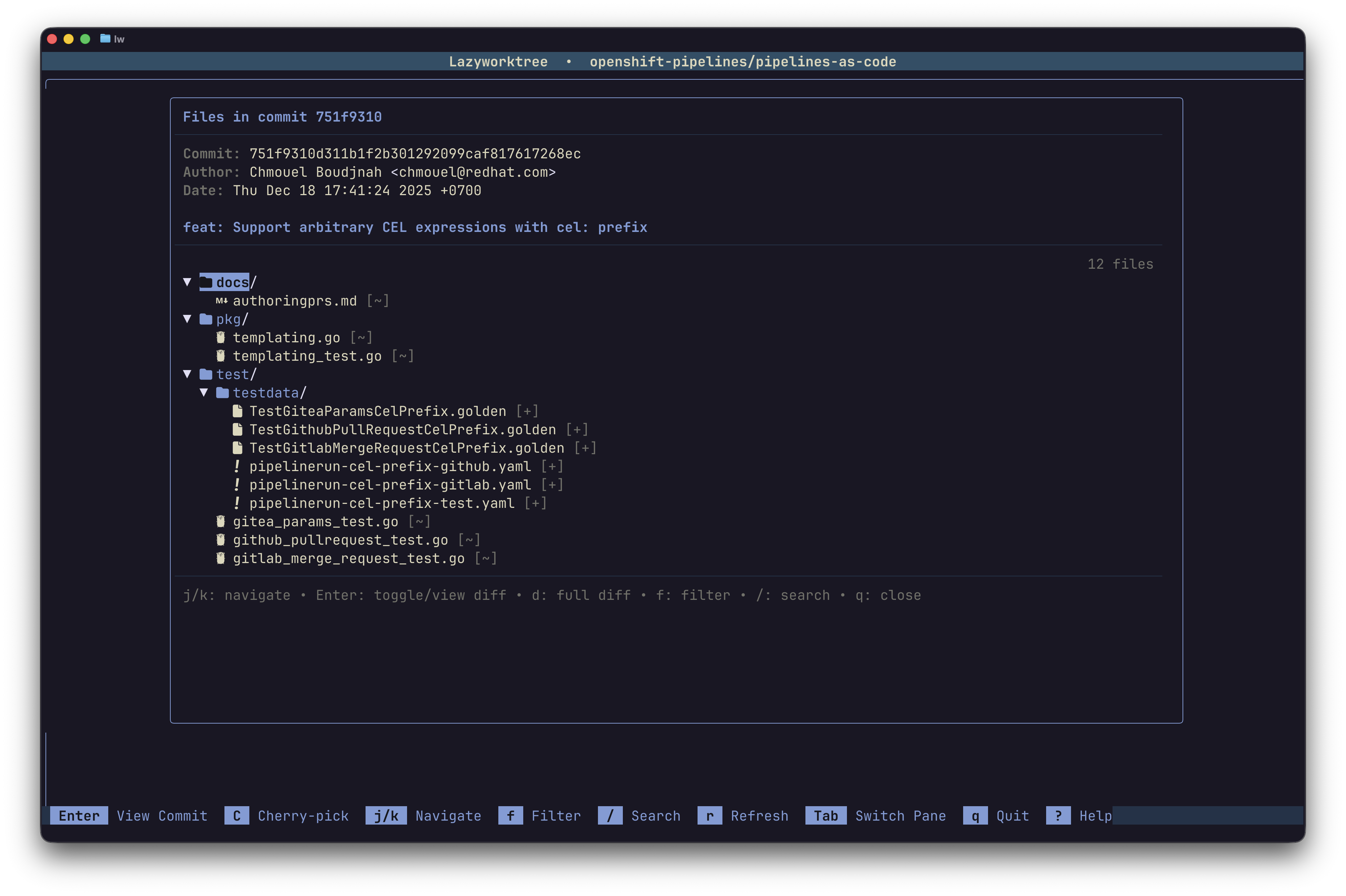 Files in commit view screenshot
